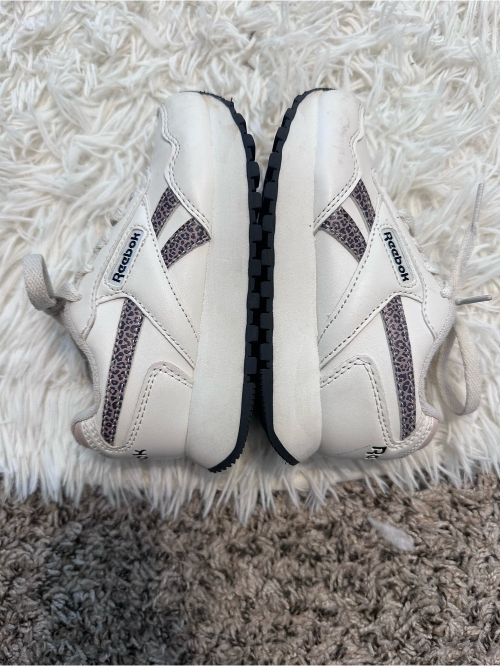 Reebok Kids White Sneakers with Leopard Print Accents
